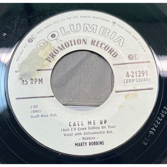 Marty Robbins I'm Too Big to Cry / Call Me Up 45 Country Promo Columbia 4-21291 - Picture 2 of 4